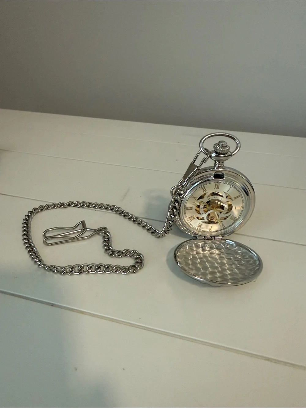 Classic Silver Pocket Watch with Chain